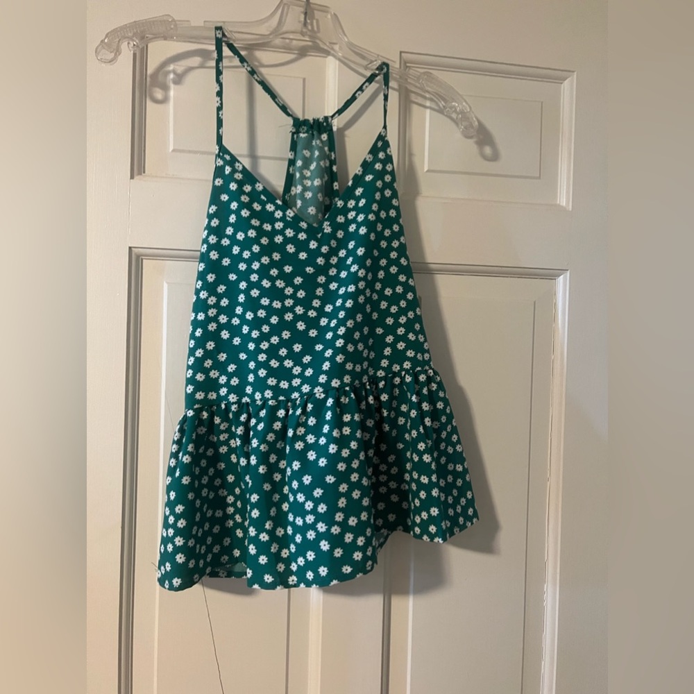 Large green and white flowered tank top